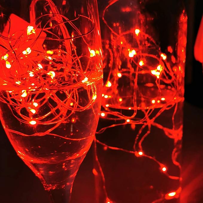 16 Pack Fairy Lights(Batteries Included) 10.2FT 30LEDs Firefly Lights Battery Operated String Lights Silver Wire Starry Lights for DIY Wedding Party Costume Christmas Tree Decoration (Red Fairy Light)