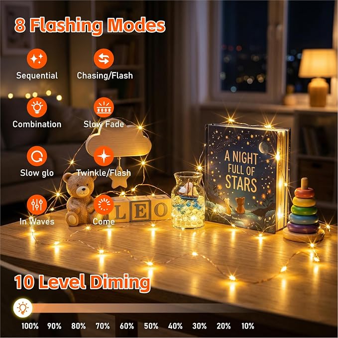 8 Pack Rechargeable LED Fairy Lights 7Ft 20LED Battery Operated | 8 Modes, Remote & DIY Timer Mini Twinkle String Lights for Indoor Christmas Wedding Mason Jar Bedroom Table