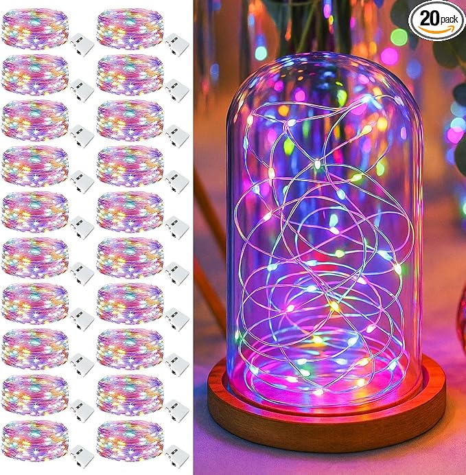 20 Pack Fairy Lights Battery Operated - 7ft 20 Led Twinkle Lights 3 Modes, Bulk Mini String Lights Waterproof for Mason Jars Vases DIY Party Wedding Decoration Christmas - Multi-Colored