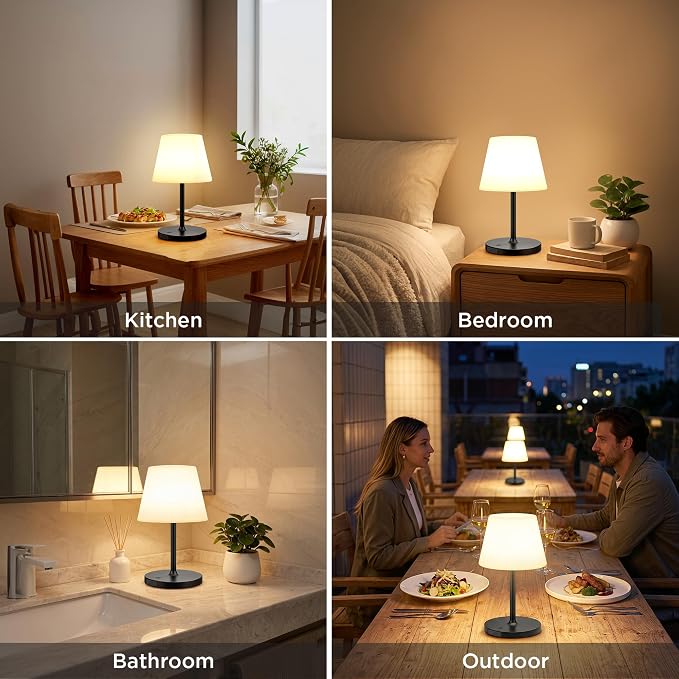 LUTEC Shower Lamp Waterproof, 6000mAh Rechargeable Cordless Table Lamp with 3 Color Temps and Stepless Dimming, Touch Control & Portable LED Nightlight for Bathroom, Desk, Outdoor(Black)