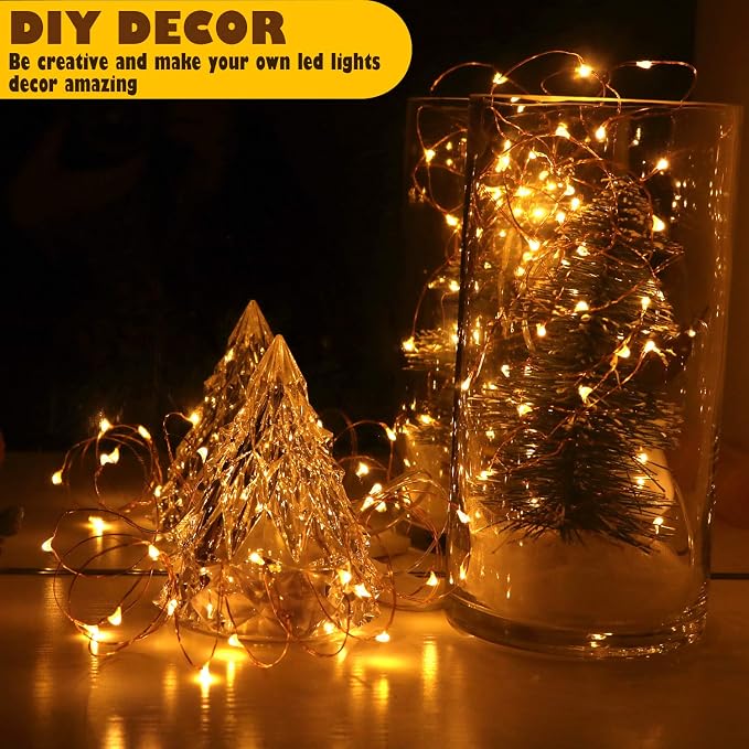 6 Pack 7Ft Starry String Lights No Remote Fairy String Lights,20 LED Amber | 20 Micro Starry Amber LEDs,Waterproof Copper Wire,CR2032 Battery Included,DIY Wedding Centerpiece,Party,Christmas Table Decor