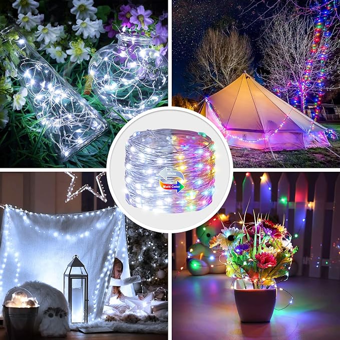 JMEXSUSS 2 Pack Color Changing Fairy Lights Battery Operated with Remote | Total 200 LED 66ft, Cool White & Multicolor, 8 Modes, Twinkle String Lights for Bedroom Tree Indoor Outdoor Christmas Decor