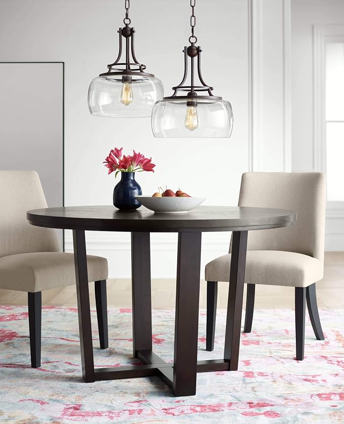 Charleston 13 1/2" Wide Clear Glass and Bronze Pendant Light Light Fixture | Brown Small Farmhouse Industrial Rustic Shade Dining Room House Bedroom Entryway Kitchen Island Hallway High Ceilings