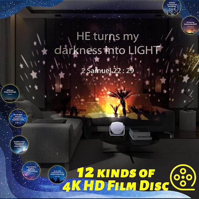 Bible Verses Projector Galaxy Projector Includes 12 Interchangeable Christian Discs Night Light Set Project Religious on Walls or Ceilings for Christian Gifts