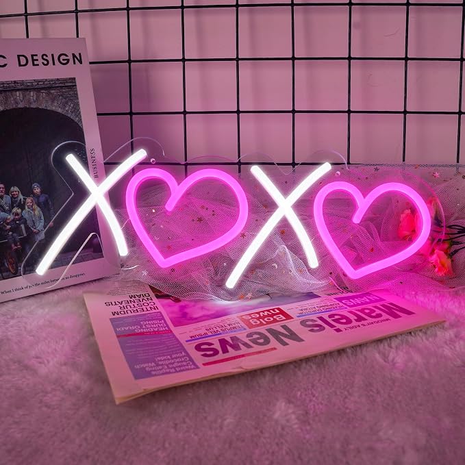 Aslanka XOXO Neon Sign, Led White Pink XOXO Light Sign for Home Decorations, Dimmable USB Powered Neon Sign for Family Bestie Friends Lover Gifts/Night Light, Party Bar Club Prom Décor