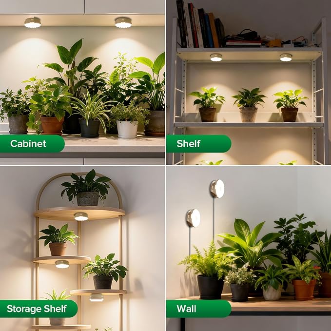 Puck Grow Lights for Indoor Plants, Dual 5W Heads | Two adjustable 5W LED heads provide targeted light for one or more small plants;4000K full-spectrum