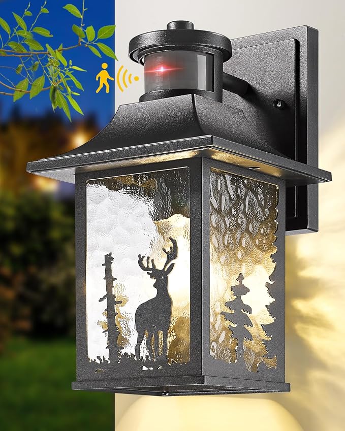Motion Sensor Outdoor Wall Light Dusk to Dawn Porch Light Wall Mount Outdoor Light Fixture, Lantern Outdoor Wall Sconce Exterior Light for House Garage Entryway, Anti-Rust 100% Aluminum ETL Listed | Outdoor Light Fixture Lantern Outdoor Wall Sconce Ext...