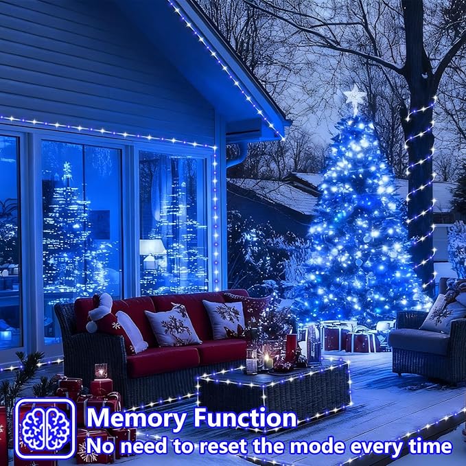 YEGUO Solar Rope Light Outdoor Waterproof, 66ft 200 LED Blue and White String Lights, 8 Modes Tube Christmas Lights in Clear Thin Tube