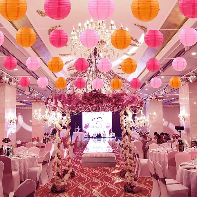 Hot Pink Orange Party Decorations,12pcs Paper Lanterns for Birthday Baby Shower Wedding Party Decorations(Hot Pink,Pink,Orange)