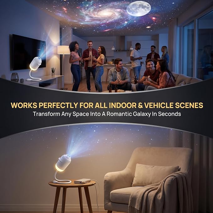 Galaxy Projector Night Light, 2-in-1 Star Projector (24 Film) | Adjustable Brightness, USB Plug & Play Ambient Light for Bedroom Ceiling Wall, Kids Room, Home Decor & Gifts