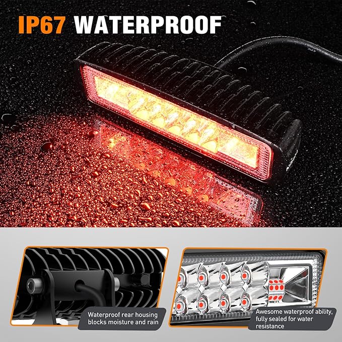 Nilight 6 Inch Red LED Light Pods 2 PCS 60W Flood Spot Combo Beam Off Road Driving Fog Fishing Hunting Emergency Safety Signal Trailer Lighting for 12V 24V ATV UTV Pickup Truck Tractor Boat