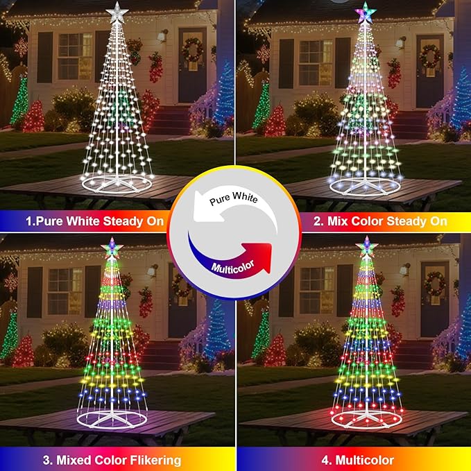 Prelit Christmas Cone Tree with Lights, 5FT 204 LEDs Small Christmas Tree Light with Remote Control, Timer, 11 Lighting Modes, Artificial Outdoor Christmas Tree for Yard Porch Lawn Decorations