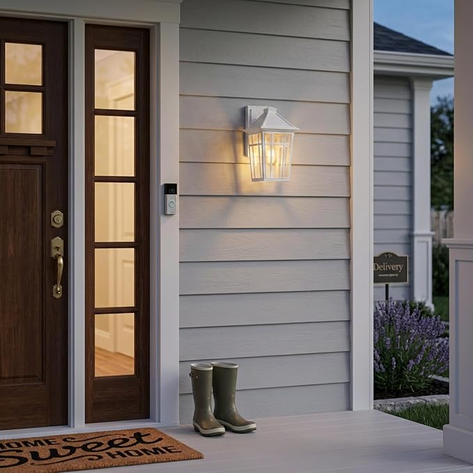 Darkaway Dusk to Dawn Outdoor Wall Lights for Porch,Seeded Glass,1 Pack | 14inch Exterior Lighting Fixtures Wall Mount, Open-bottom Design White Porch Lights for House Patio Hallway Garage