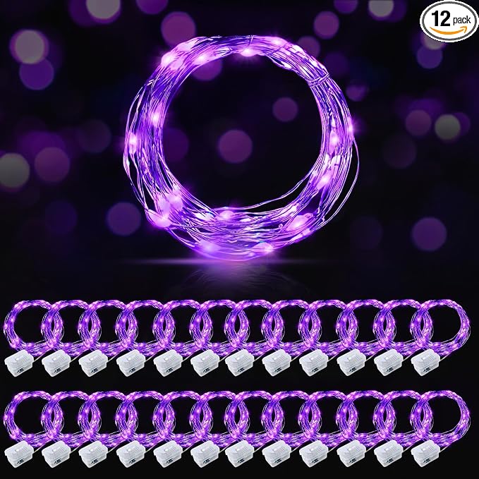 AIKEI 24 Pack LED Fairy Lights Battery Operated, String Lights Waterproof 7 Feet 20 Led Firefly Starry Lights for Wedding Party Bedroom Garden Christmas Decoration Purple