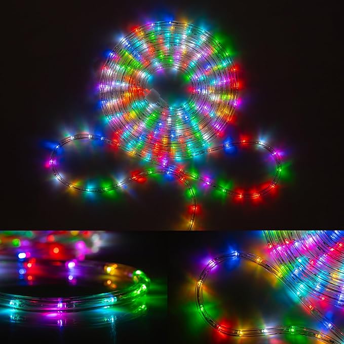 WYZworks 100 ft 1152LEDs, 10 Color Changing Outside Rope Light 12-Modes w/Remote Controller, Outdoor ETL Certified Weatherproof Permanent 360 Degree Flexible Bend & Light Emitting Accent Lighting