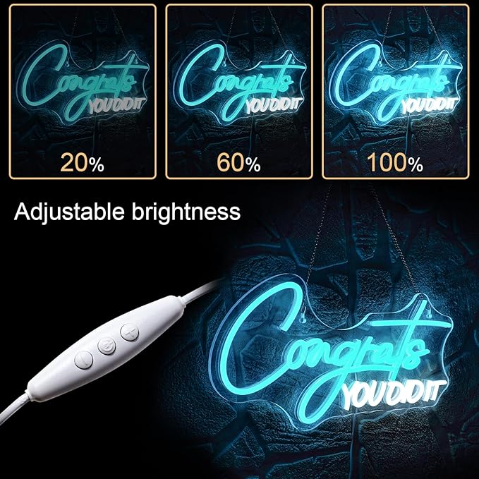 WLHOPE Congrats You Did It Neon Sign Graduation Decorations 2025 Blue White LED lights for Party College High School Class Graduation Gifts for Teens