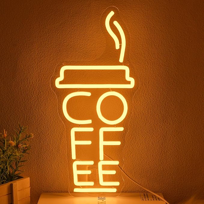 Coffee Cup Neon Sign for Wall Decor Cafe Neon Light Coffee Mug Led Signs Warm White Neon Light Up Sign for Cafe Milk Tea Shop Mall Decoration
