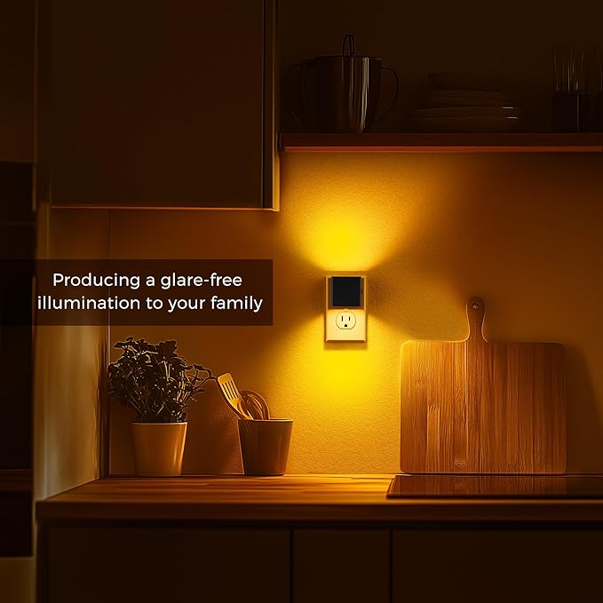 L LOHAS LED Plug in Night Light with Motion Sensor and Dusk to Dawn Sensor | LED Night Light Brightness Adjustable,1800K Amber, Nightlight for Bathroom Hallway Kitchen 2 Pack