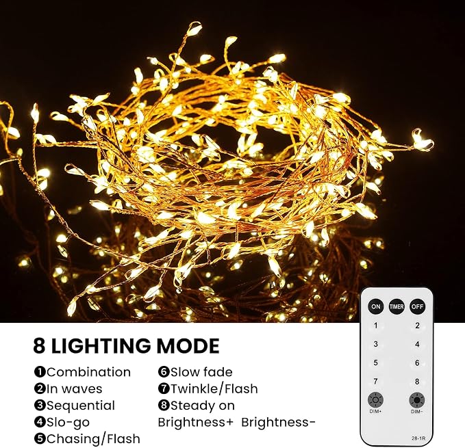Dailyart 200 Led Fairy Lights - 16.4FT Battery Operated String Lights with Remote, 8 Modes, Waterproof for Bedroom, Christmas Tree & Wreath Decoration