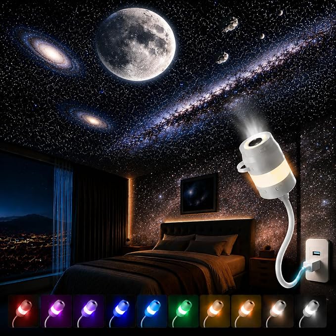Galaxy Star Projector Night Light, 2-in-1 Multicolor LED Starry Lamp with 13 Films, 360° Rotatable Adjustable Brightness USB Portable Light for Kids Adults Bedroom Ceiling Car Decor Birthday Gift