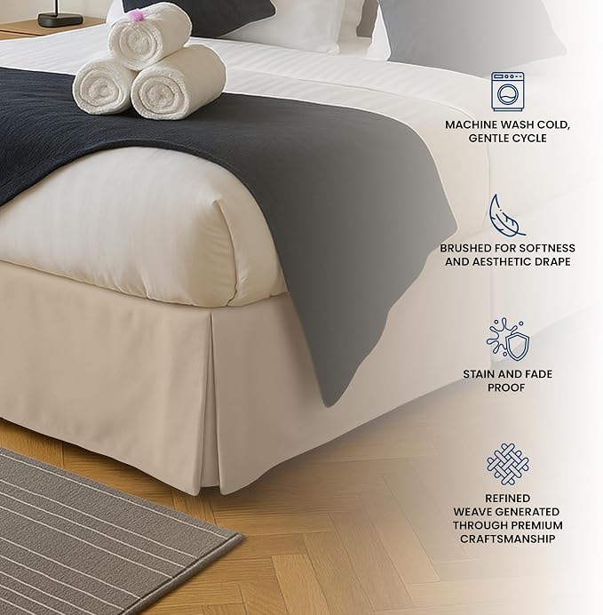 King Bed Skirt, Hides Under-Bed Storage 16 Inch Drop, Pleated, Sand | Easy Fit Design, Shrinkage & Fade Resistant, Hotel Style, Microfiber Durable Fabric, Machine Washable