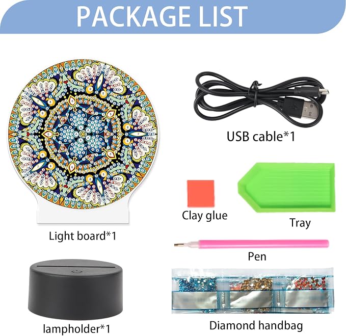 JISHSHAY Diamond Painting Night Light Diamond Art Table Lamps Gem Art LED Lights Gem Painting Desk Lamp Mosaic Kits for Adults DIY Kits for Adults Paint by Numbers Special Shaped Mandala