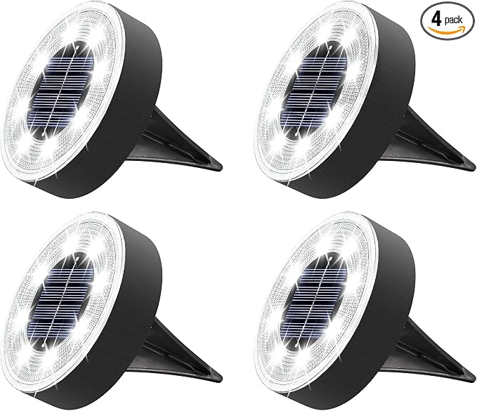 Joomer Solar Ground Lights Outdoor Waterproof, 4 Pack 8 LED, White | Solar Powered Garden Lights Disc Landscape Lighting Outdoor for Patio Pathway Lawn Yard Driveway Walkway outside