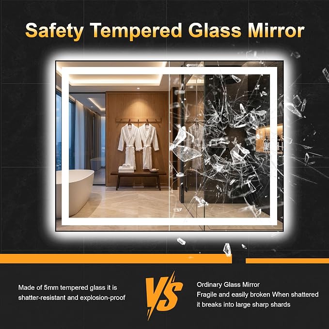 LED Bathroom Mirror with Light, 30x40 Vanity Mirror for Wall with Frame | Anti-Fog, Dimmable 3 Colors, Memory Function, Backlit and Front Lit, Shatter-Proof Glass, Plug-in/Hardwired