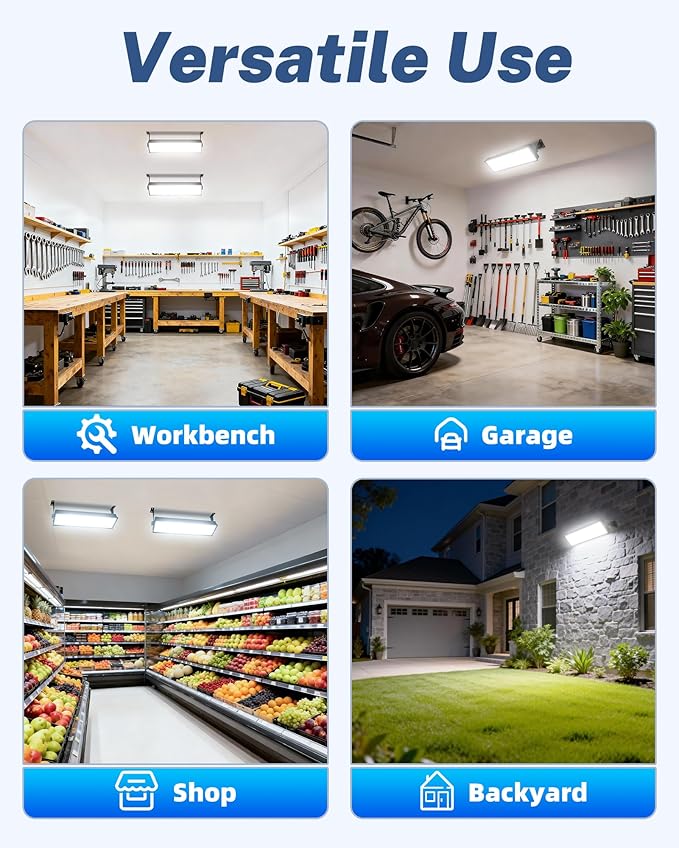 6 Pack LED Shop Lights, 100W 14000LM 6000K Plug in Garage Light with 6FT Power Cord, IP66 Waterproof Work Bench Shop Lights for Garage, Workshop, Warehouse, Outdoor, Yard, Garden