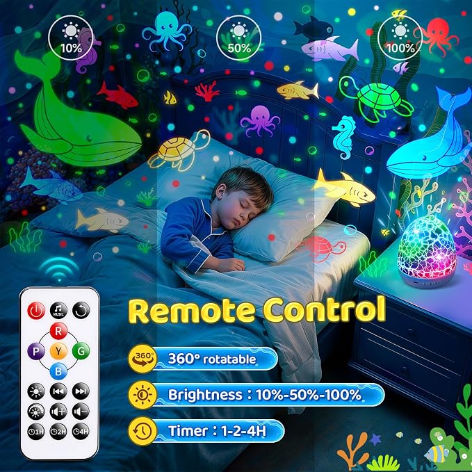 Star Projector Night Light for Kids, 6 Films & 15 Lullabies White Noise Sound Machine, Sensory Toys for Boys Toddlers, 360 Rotation Remote Timer Dino Egg Lights for 1-9 Boy Birthday Gifts