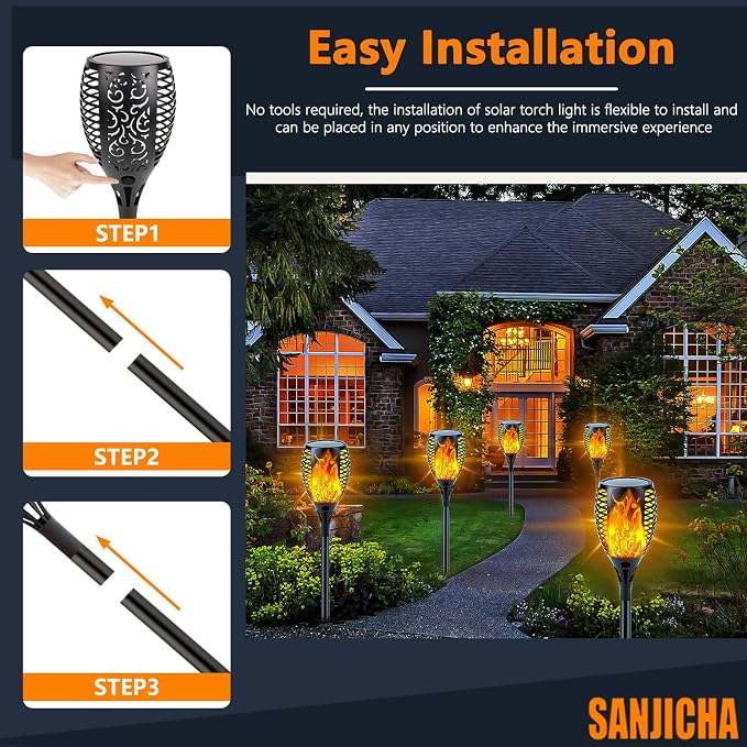 Solar Torch Lights with Flickering Flame Larger Size Solar Flame Lights | 6 Pack Upgraded Solar Lights Outdoor for Halloween Decor, Waterproof Solar Tiki Torches Outdoor for Garden Yard Pathway Patio