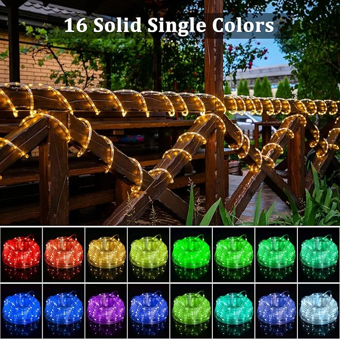 33FT 100 LED Rope Lights for Outside, 16 Colors Waterproof String Lights with Plug & Remote, Multicolor Twinkle Fairy Tube Lights for Indoor & Outside Camping Garden Patio Party Christmas Décor