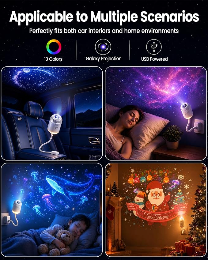 Galaxy Projector Night Light, 2-in-1 Holographic Star 5d Ocean Projector Plug and Play hd Star Smart Dynamic Ceiling Projectors Lamp 360° Space Starry Sky USB Projection