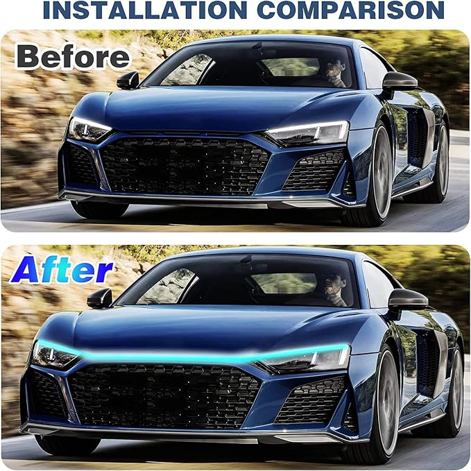 Car Hood Light Strip, 70 Inch LED Bonnet for Cars, SUVs, Trucks, Ice Blue | 12V Flexible Headlight, Waterproof Daytime Running Light, Dynamic Scan Start-up Effect, Universal