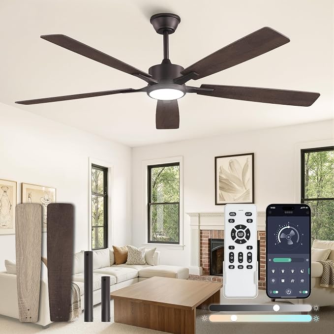 Fanbulous 60 Inch Oil Bronze Ceiling Fan with Light, Remote & APP Control | Stepless CCT & Dimmable Light, 20W LED Ceiling Fans, 6 Speeds, Reversible Quiet DC Motor, for Bedroom Living Room Apartment