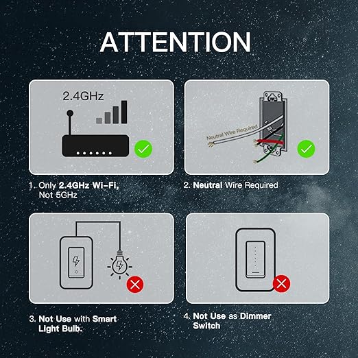 MOES Star Ring WiFi Smart Light Switch, Alexa Google No Hub, 4 Gang Black | Star Ring Night Guide Glow, 2.4GHz WiFi No Hub Required, Smart Life App, Timer Away Mode, Single Pole Neutral Wire 10A