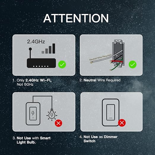 MOES Star Ring WiFi Smart Light Switch, Alexa Google No Hub, Black 2 Gang | Star Ring Night Guide Glow, 2.4GHz WiFi No Hub Required, Smart Life App, Timer Away Mode, Single Pole Neutral Wire 10A