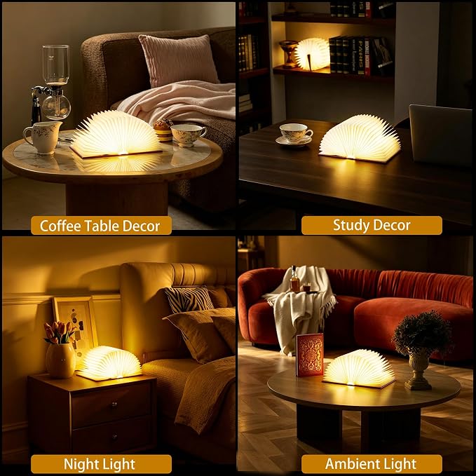 Uniwolk Book Lover Gift | Foldable Rechargeable Book Light, 5 Color Modes | Bookshelf Lantern Paper Lamp | Reading Nooks & Home Decor, Bookish Gifts for Readers & Women, Mini Library & Bookshelf Decor
