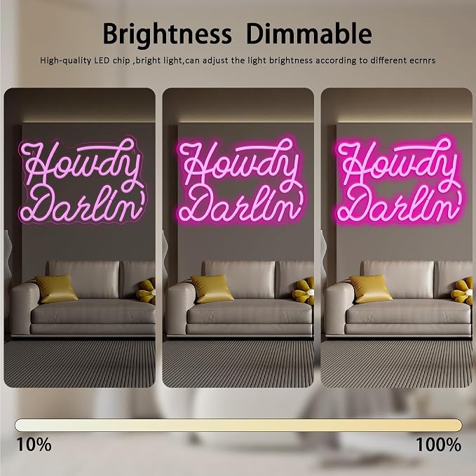 Howdy Darlin’ Neon Signs for Neon Sign,Dimmable Western Cowgirl Neon Light,Usb Powered for Man Cave Party Bedroom Bar Birthday Cowboy Lover Gifts(15.7 * 10.6in)
