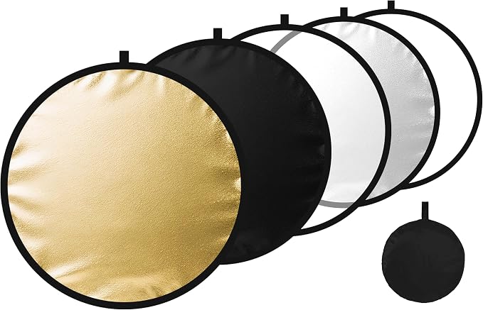 24/32/43/52in Light Reflectors for Photography, 5 in 1 Light Diffuser with Panel & Bag Reflector Photography, Ideal for Content Creator Essentials&Photographer in Silver,Gold,White and Black