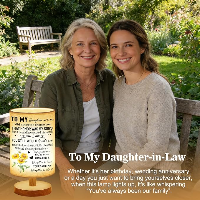 WSYEAR to My Daughter-in-Law from Mom The Start You're More Than JUST A Daughter-in-Law You're Also My Daughter-in-Heart Personalized Wooden Table Lamp for Couple Birthday Home Decoration