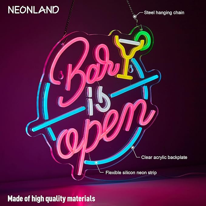 Bar Open Neon Sign for Wall Decor Open Beer Home Bar LED Light up Signs with Dimmer for Pub Party Man Cave Room Art Decor Gift