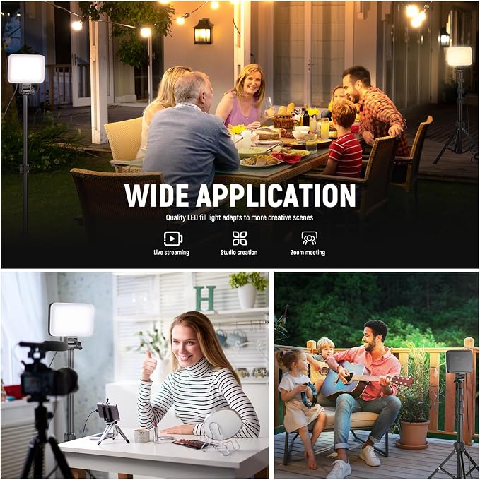 NEEWER BASICS LED Video Light, 2 Pack Studio Panel Key Lighting Kit with Tripod Stands & Filters, Bi Color Dimmable Portable 3200~5600K CRI95 750lux for Photography Recording Streaming Podcast, BP66