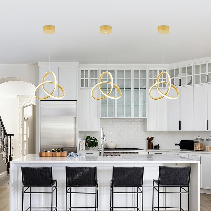MAYNA Spiral Kitchen Island Pendant Lights, 4000K Modern Led Chandelier Light Fixture, 18W Adjustable Hanging Light Fixtures for Kitchen Island Dinning Room, 3 Pack (Gold)