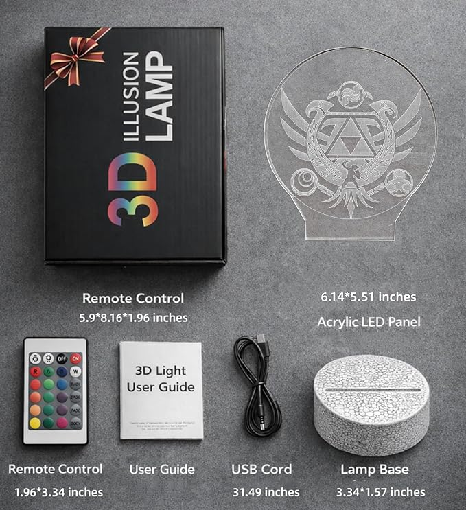 3D Night Light, 16 Color Changing Cartoon USB Desk Lamp, Crest of Hyrule Illusion Lighting with Remote Control for Home Decor Gift for Kids. (4)