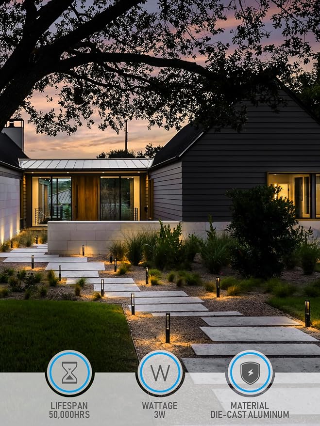 LEONLITE 6-Pack 3W LED Low Voltage Path Lights Aluminum 3000K Black | Landscape Pathway Lights, Outdoor Landscape Lighting for Driveway, Garden, 12-24V AC/DC, ETL, IP65 Waterproof, Warm White