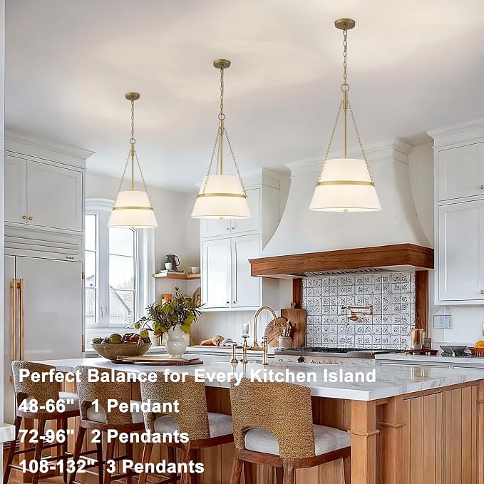15.35" Gold Drum Chandelier, White Linen Pendant Light for Kitchen Island | Modern Transitional, 4-Light, 3 Side Chains, for Dining Room, Breakfast Nook, Home Office, Adjustable Chain 15.35"W x 28.35"H