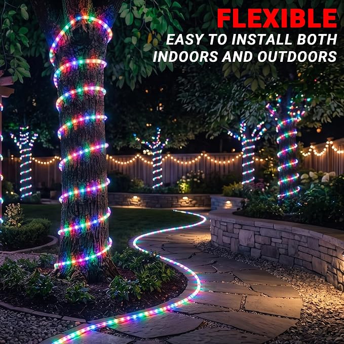 LED Rope Lights,Connectable for Indoor & Outdoor,110V Transparent Flexible Tube Lights,Waterproof LED Rope Lighting for Outside,Deck,Patio,Pool,Camping,Bedroom,Landscape Decor (Multicolor, 150ft)