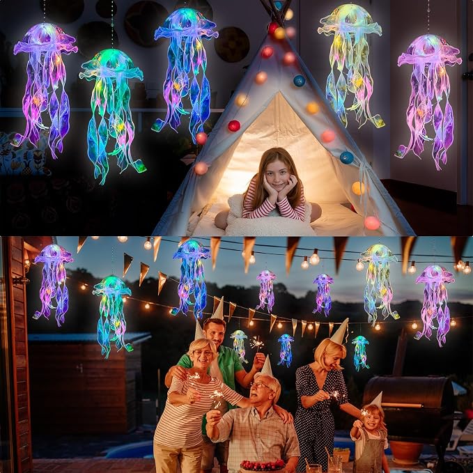 Jellyfish Decor - 10 Pcs Light Up Jellyfish Lanterns, Hanging Jelly Fish Decorations for Mermaid Birthday Decorations & Under The Sea Party Decorations, Ocean Themed Supplies Gifts