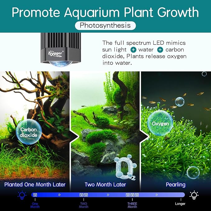 hygger 60W Aquarium Light Full Spectrum RGB COB LED Clip On Fish Tank Grow Light with Mounting Bracket Compatible with Timer Smart Plug for Low-to-High Light Demanding Aquatic Plants